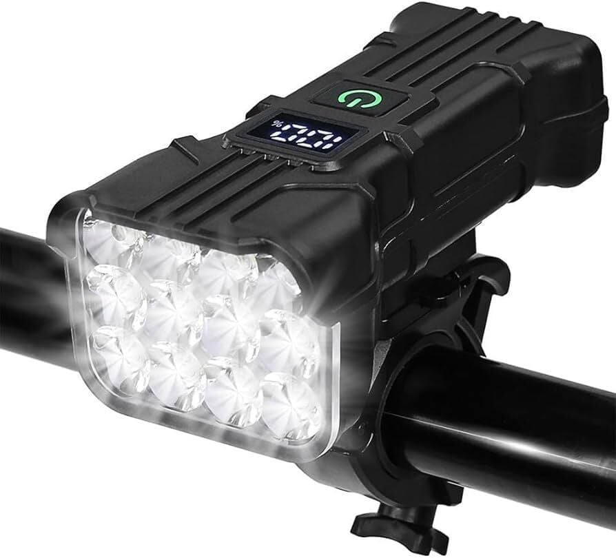 Çok Fonksiyonlu 12 LED'li Bisiklet Işığı - 120 dB Korna + Dijital Şarj Göstergeli