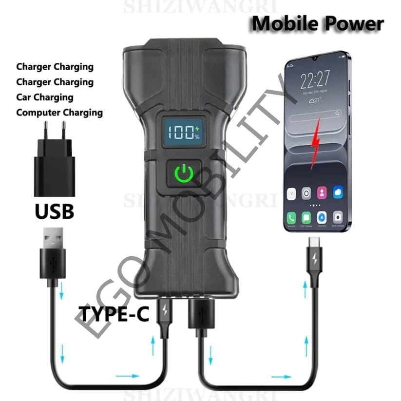 Çok Fonksiyonlu 12 LED'li Bisiklet Işığı - 120 dB Korna + Dijital Şarj Göstergeli