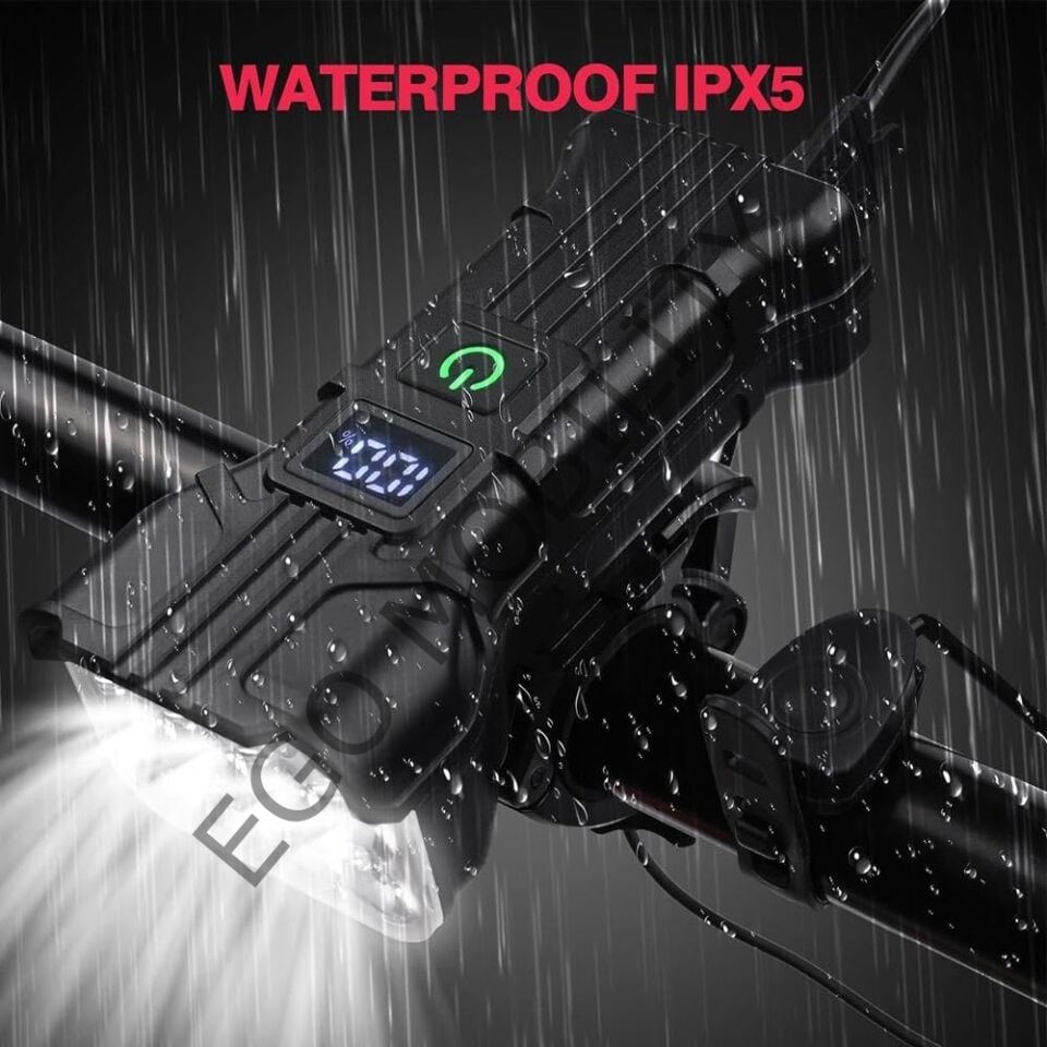 Çok Fonksiyonlu 12 LED'li Bisiklet Işığı - 120 dB Korna + Dijital Şarj Göstergeli